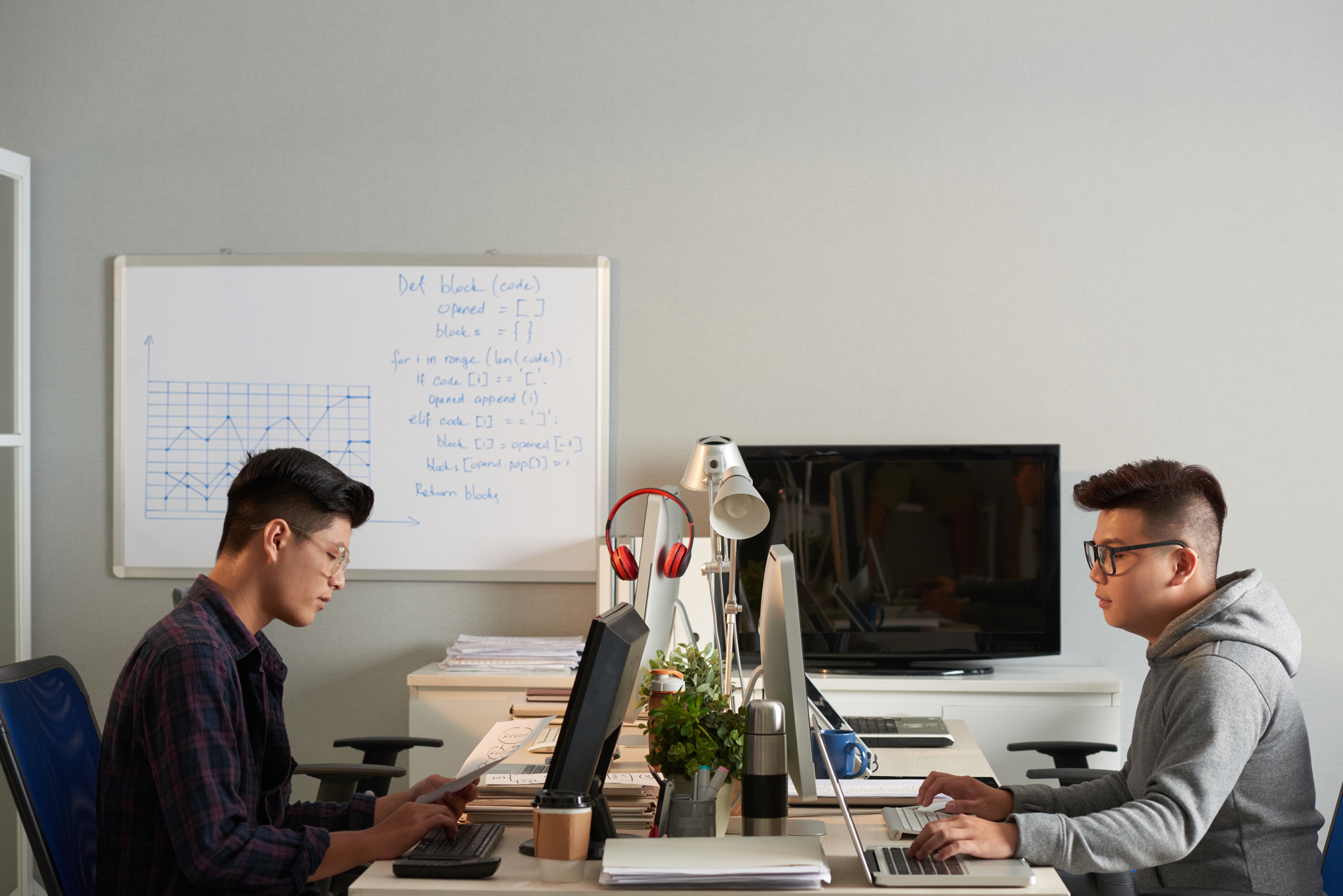 Fullstack students at workplace.
